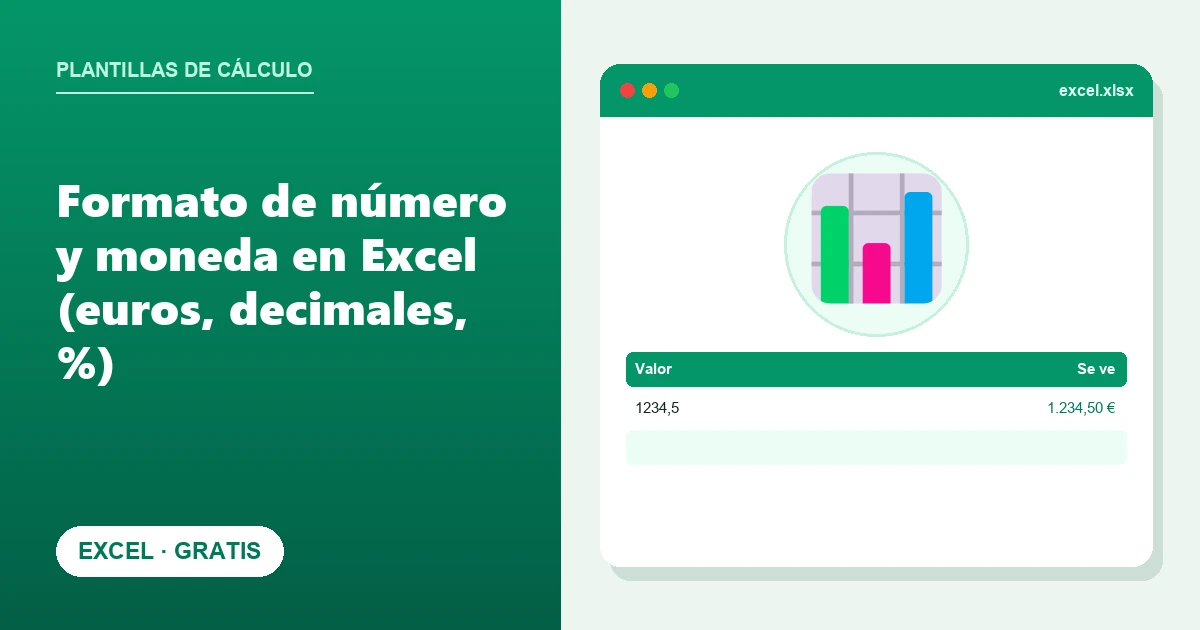 Formato de número y moneda en Excel (euros, decimales, %)