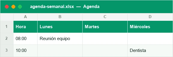 Agenda semanal por horas de lunes a domingo